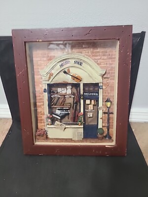 MUSIC SHOP ART WORK 3D PICTURE 11.75x13.5x2 INCH HAND MADE FRENCH SCENE Display.