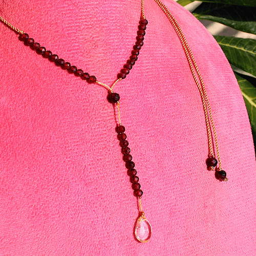 Handmade Natural Citrine & Garnet Micro Macrame Beaded Reiki Crystal Necklace - Picture 10 of 12