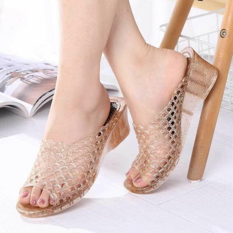 PANTOFOLA D’ORO Sandali trasparenti On Jelly pantofole zeppa tacco medio punta aperta scarpe da spiaggia donna