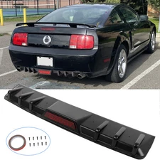 For Ford Mustang GT Rear Lower Bumper Diffuser Shark Fins Spoiler Lip Black