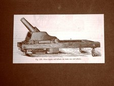 Incisione del 1875 Armi e Artiglieria Obice rigato sull'affusto da costa