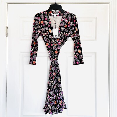 NWT DVF Irina Wrap Dress Silk Jersey Chiffon Combo Floral Print 3/4 Sleeve 