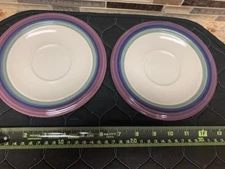 Pfaltzgraff USA Valley View Set of 2 Salad Plates 6.75" Purple Blue Green Bands