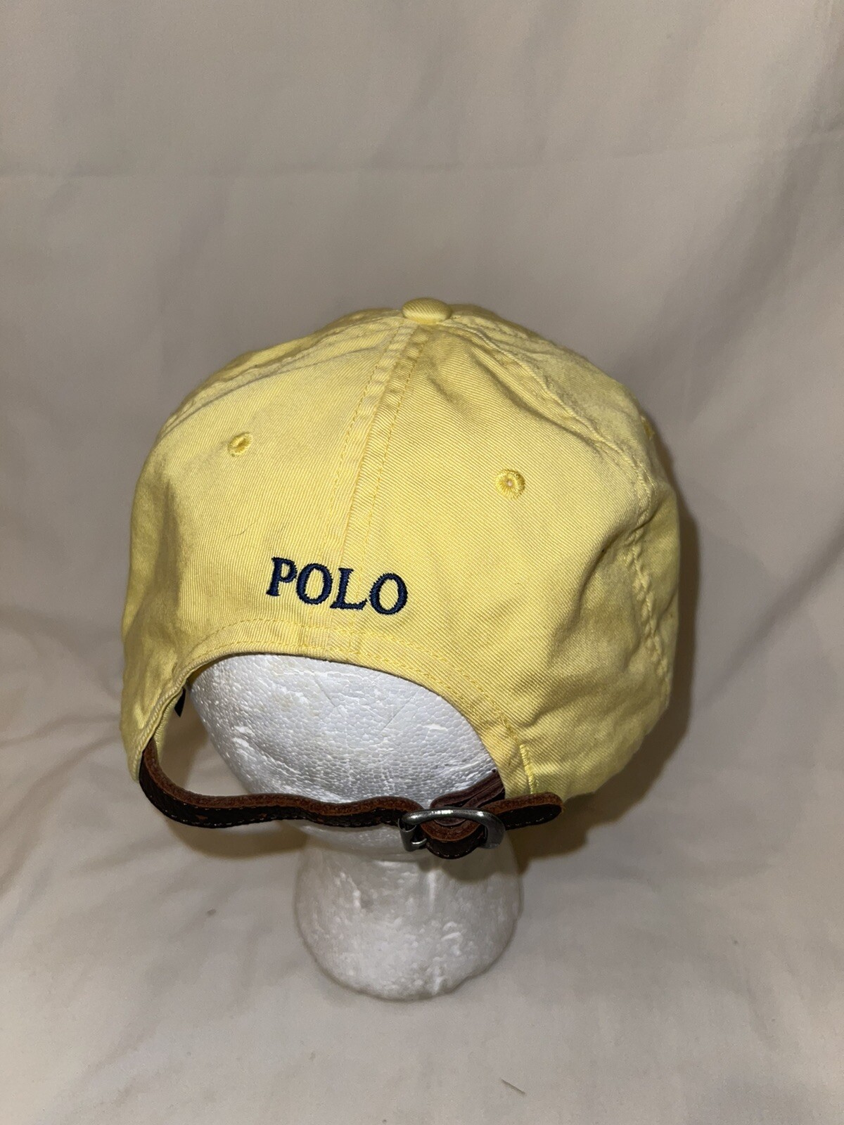 Cappello Vintage Polo Ralph Lauren GIALLO Berretto Navy Pony Regolabile Pelle Cinturino Schiena