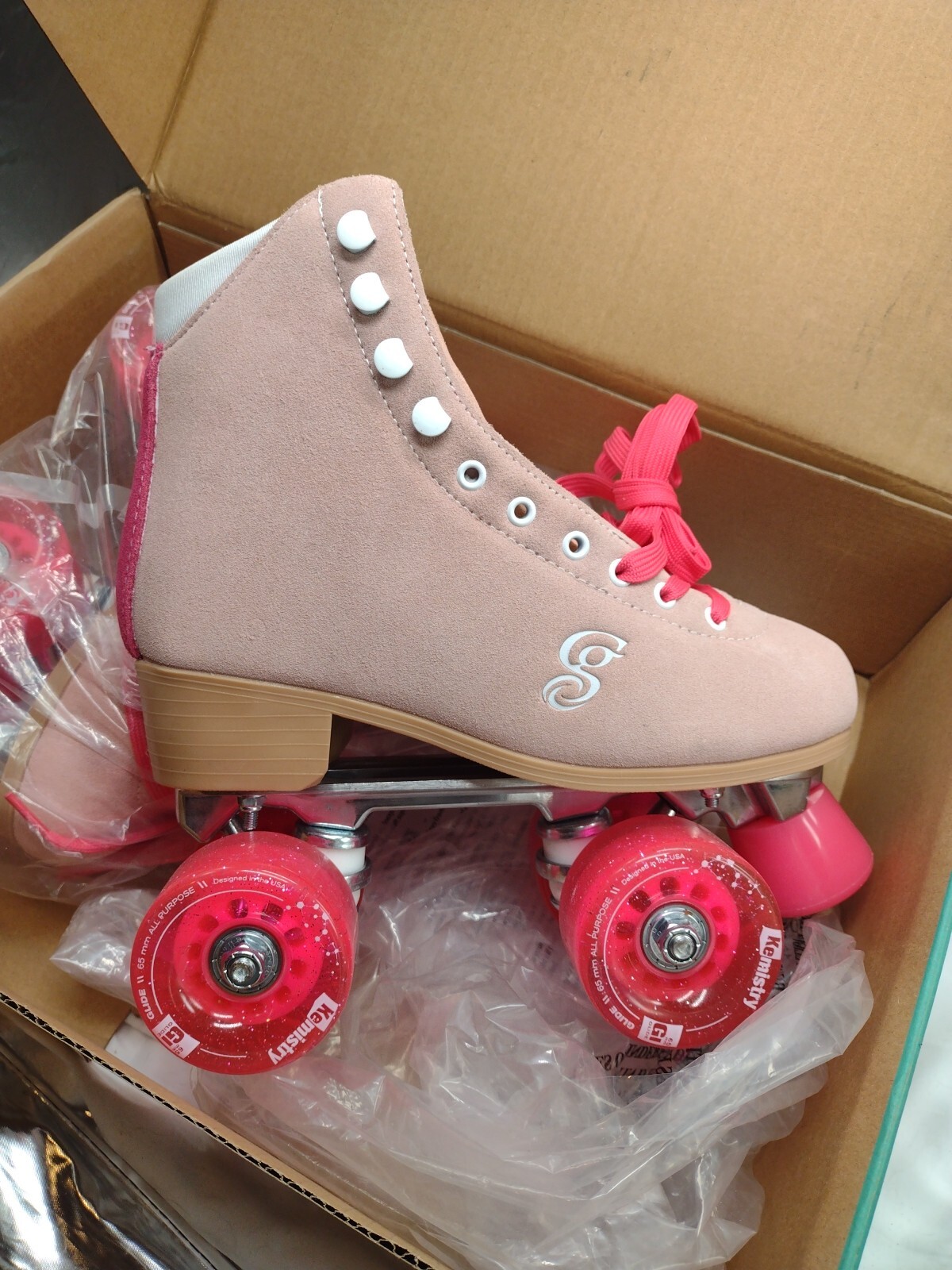 Candi Girl CARLIN Brushed Suede Peach & Pink Quad Roller Skates eBay