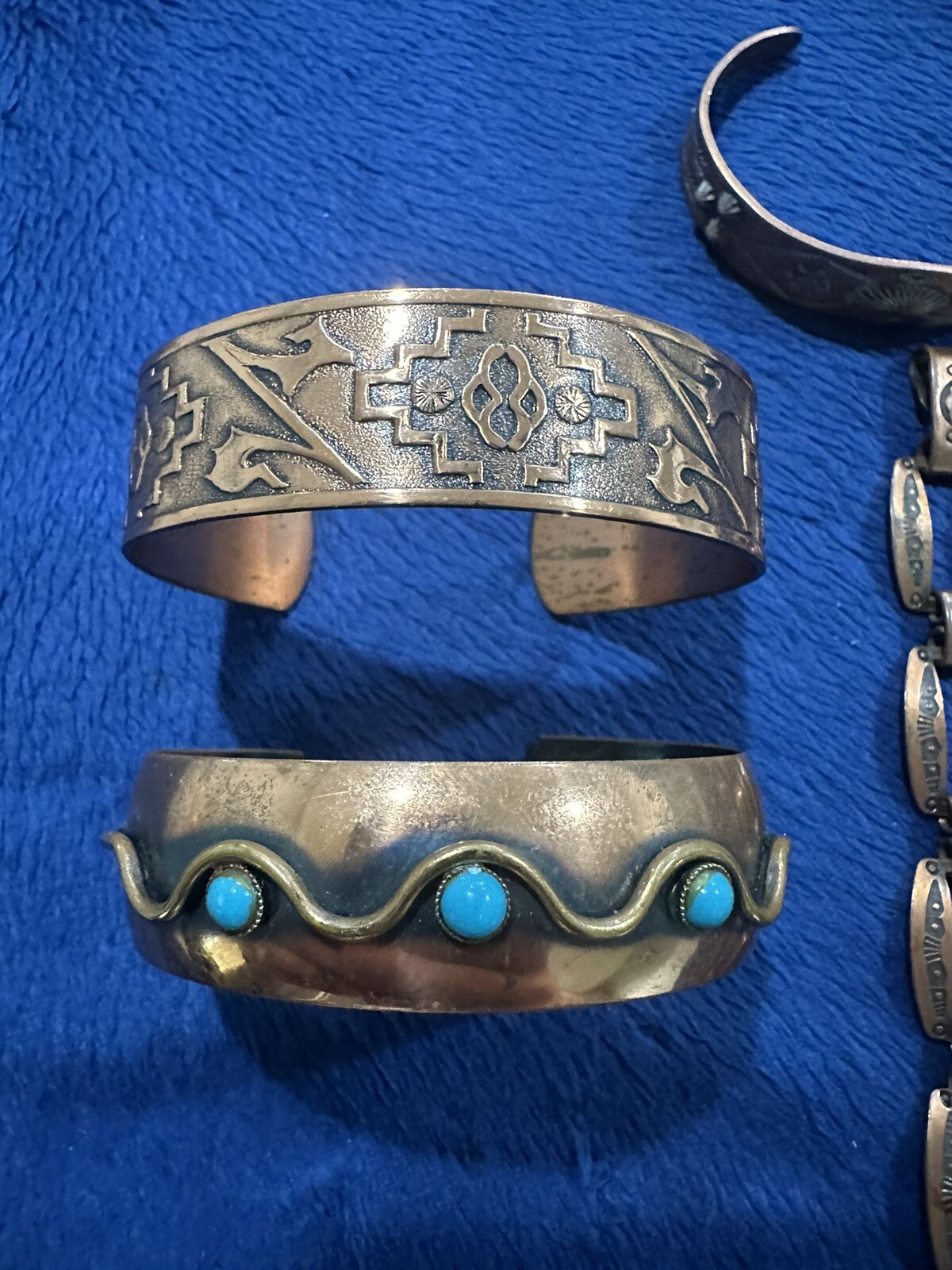 Vtg Native American Solid Copper Turquoise Cuff B… - image 3