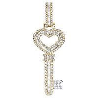 "10K Gelbgold Baguette Diamant Liebe Herz SchlüSsel AnhäNger 1.95 \" 1.40 Karat"