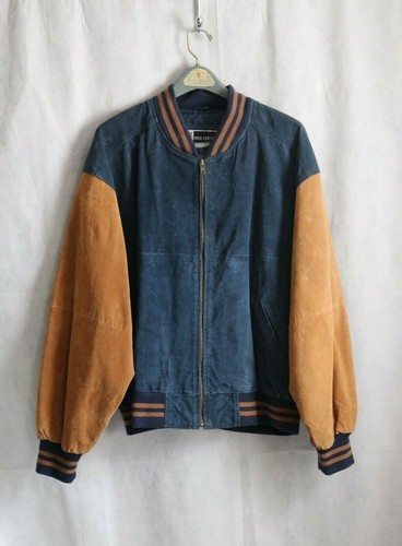 Blue Suede Leather Bomber Jacket 