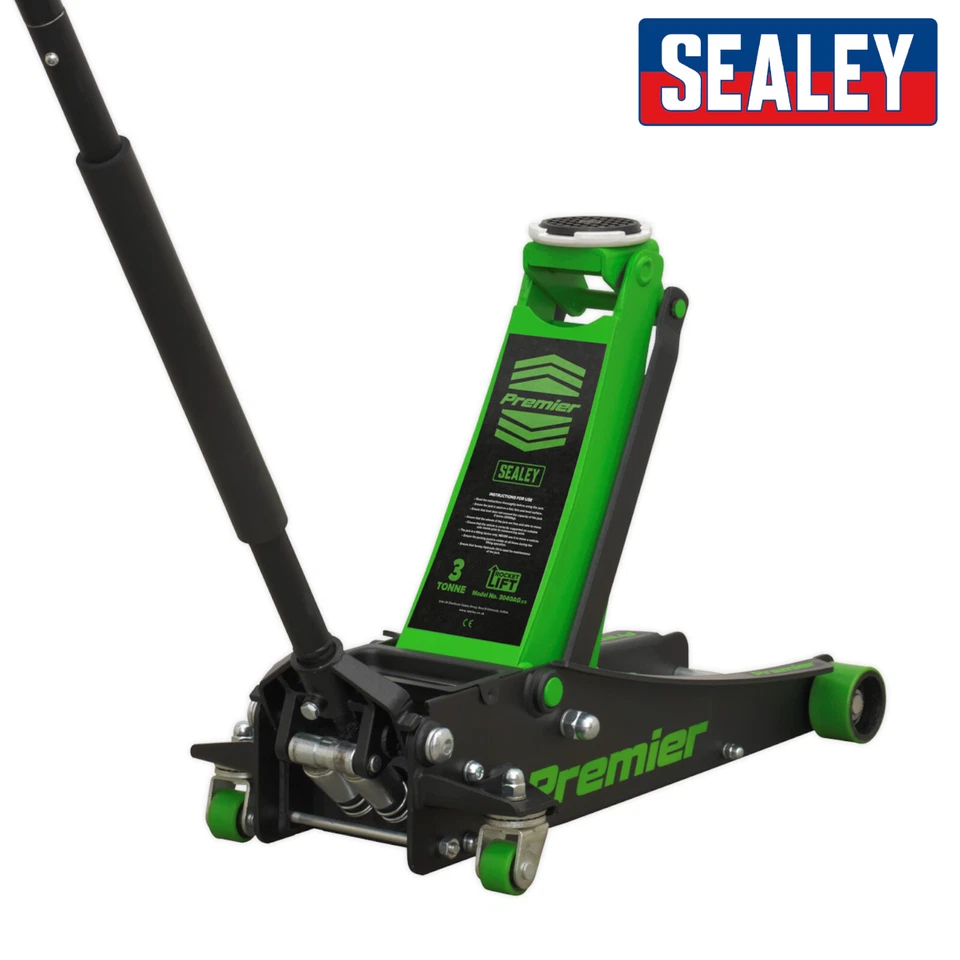 Sealey 3040AG Workshop Trolley Jack 3 Tonne Rocket Lift Green PU Wheels - Image 2 of 4