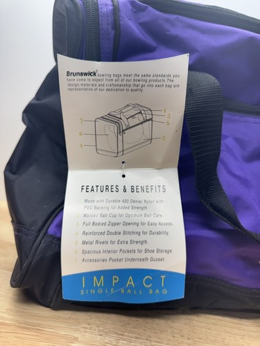 Brunswick Impact Single Ball Bowling Bag Purple Side and Front Storage NWT - Picture 12 of 13