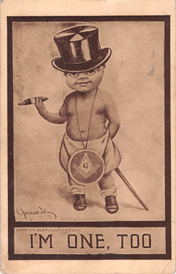 1910 Sepia PC-Baby Smoking Cigar-Wears Diaper, Top Hat, Masons