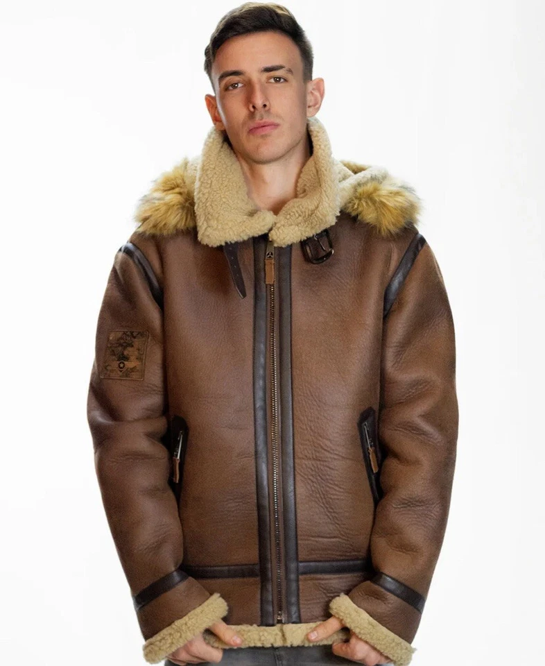 NUEVO Para hombres TOP GUN EE. UU. Ejército Piel de oveja Imitación Cuero Chaqueta Abrigo Bombardero Talla L Foto 2 de 4