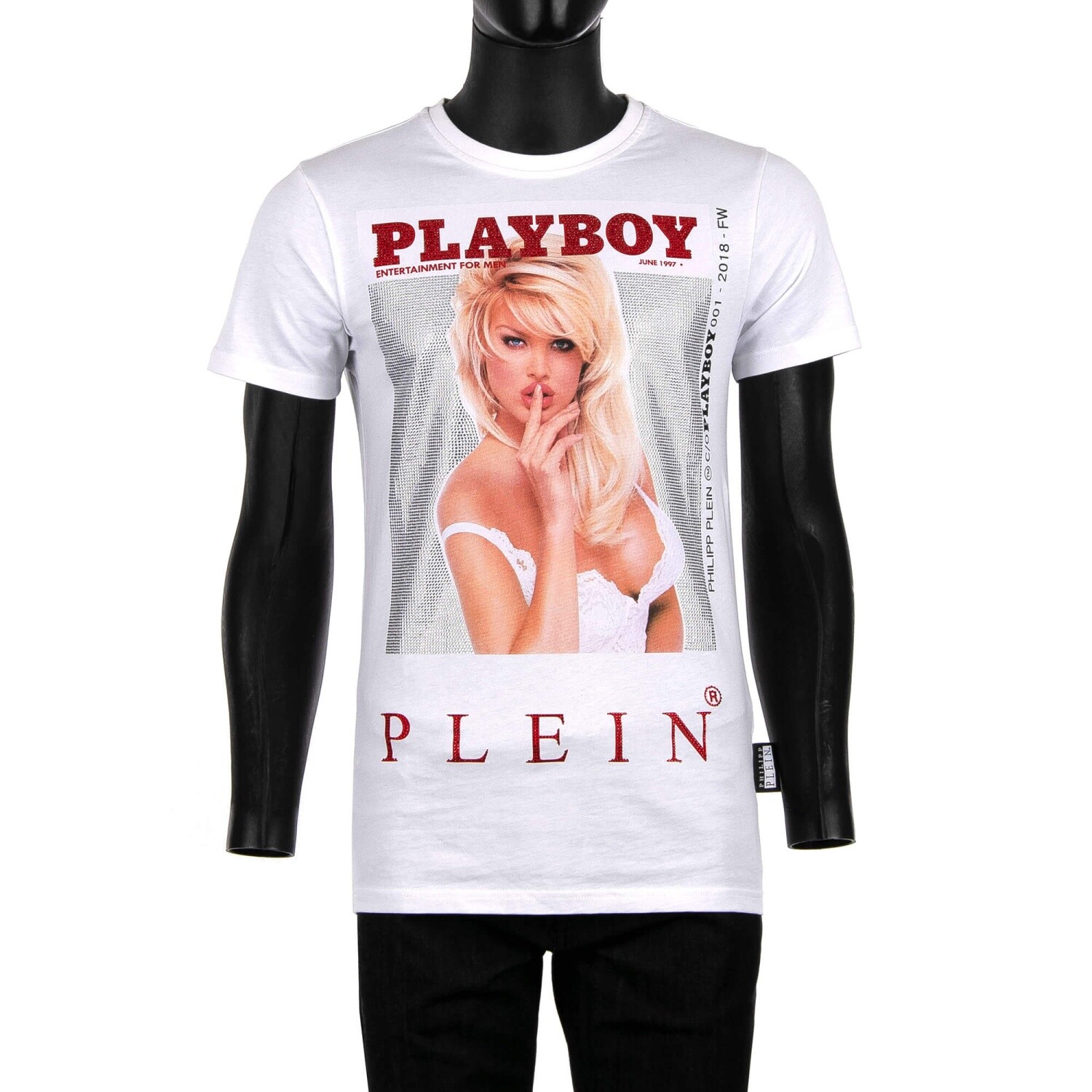 Футболка PHILIPP PLEIN x PLAYBOY V Silvstedt с кристаллами и принтом белая 08455 50590₽