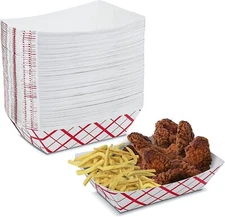 MT Products Food Paper Trays - 5 lb Red-White Nacho Trays - Pack of 50