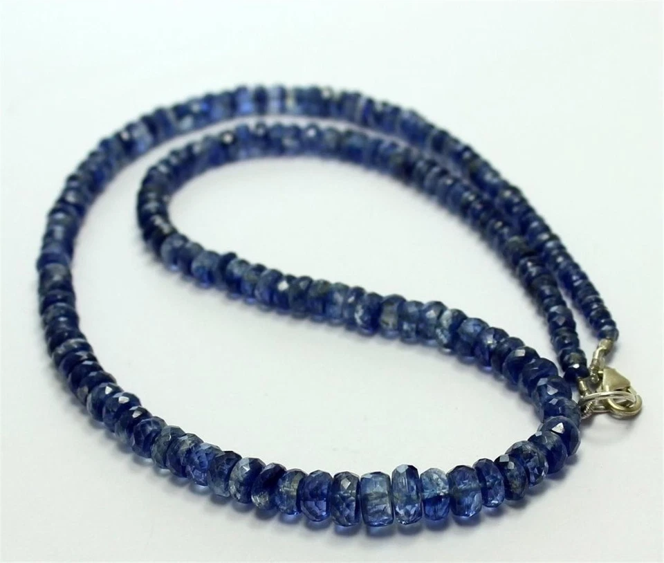 Cianite Pietra Preziosa Catena Cyanit Sfaccettato Collier Blu Donna 47 CM - Immagine 2 di 3