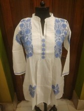 S L ARTISAN EXCELLENT CHIKAN EMBROIDERY 100 COTTON HANDMADE KURTA TOP KURTI