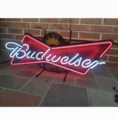 2005 Budweiser Crown Bowtie Neon Lighted Sign Display Beer 30x13 (Local Pickup)