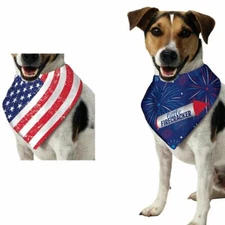 Flag and "Little Firecracker" Fireworks Reversible July 4th Pet Dog Bandana One