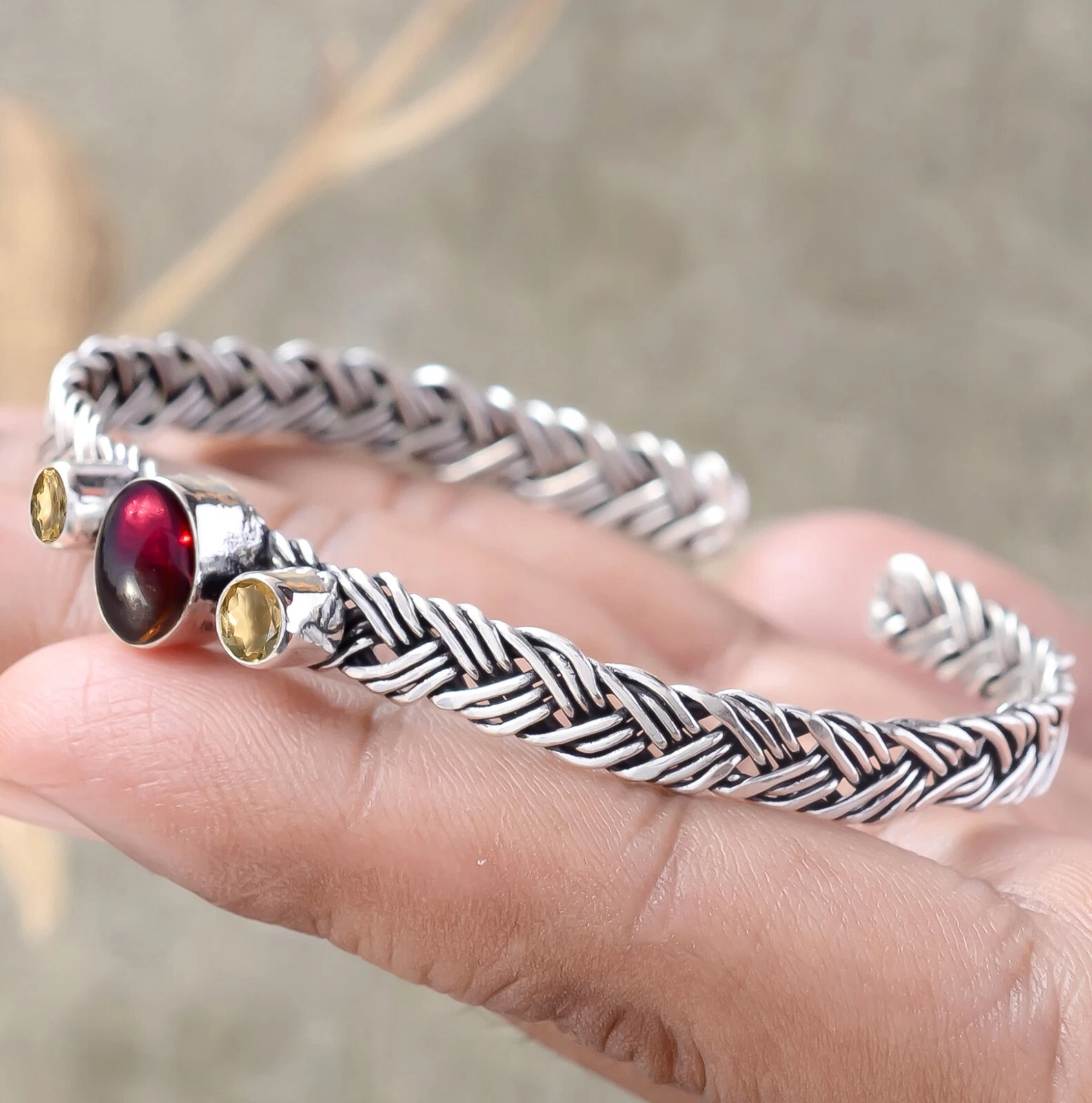 VALENTINO Bracciale ovale granato e pietra preziosa citrino argento sterling 925 donna regalo gioielli