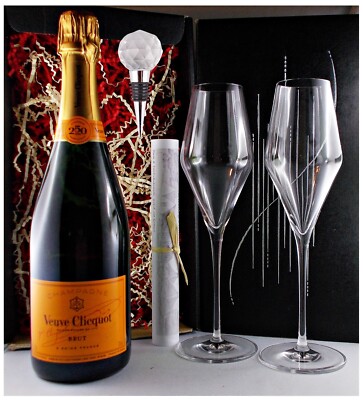 Veuve Clicqout Brut Yellow Label Champagner +2 Gläser+Flaschenverschluß Geschenk