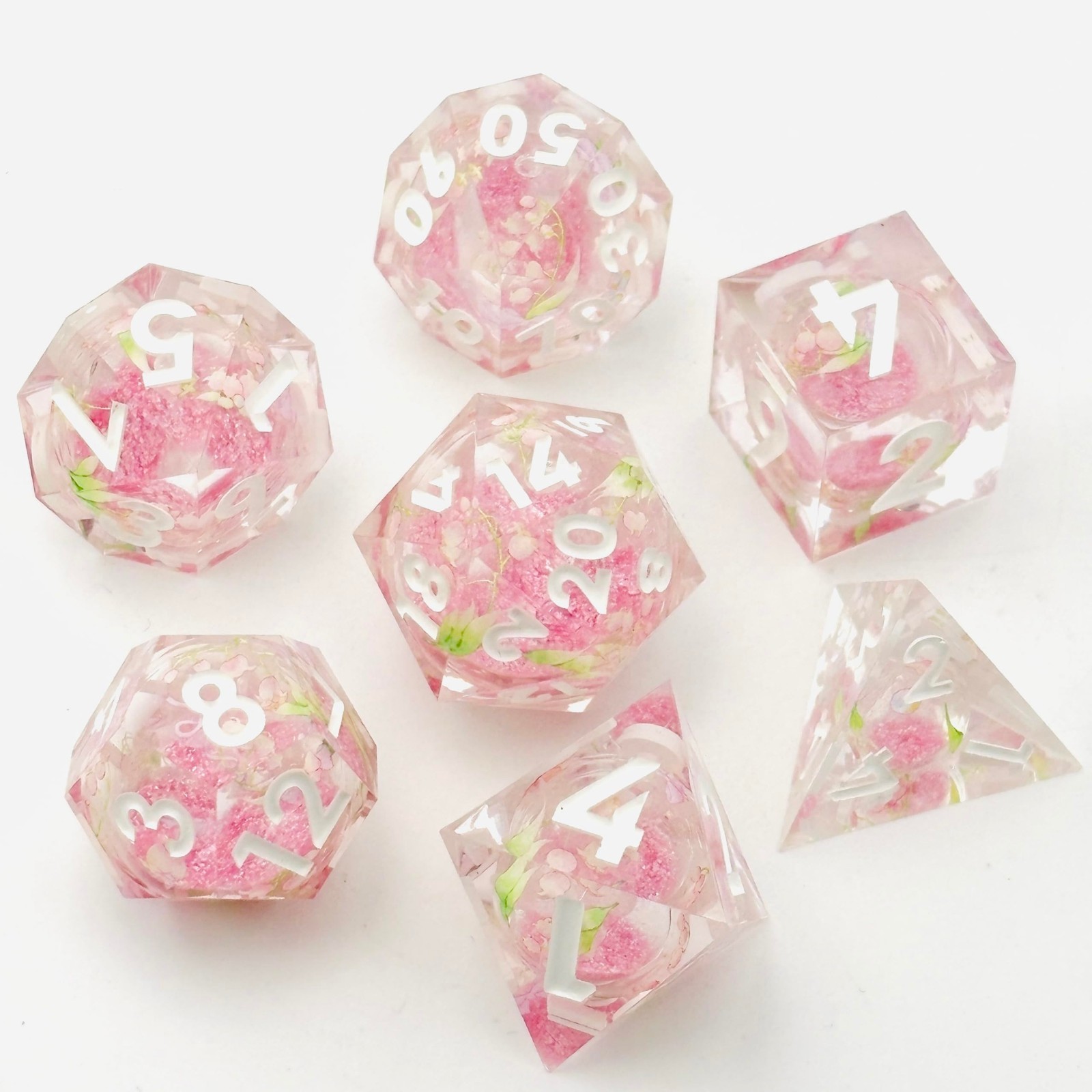 Lily of The Valley Liquid Core DND Dice Set - Sharp Edge Polyhedral RPG ...