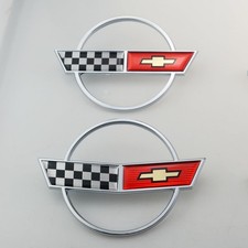 Silver For 84-96 Corvette C4 Flag Front Nose Emblem Plus Gas Fuel Lid Pair Set Silver For 84-96 Corvette C4 Flag Front Nose Emblem Plus Gas Fuel Lid Pair Set