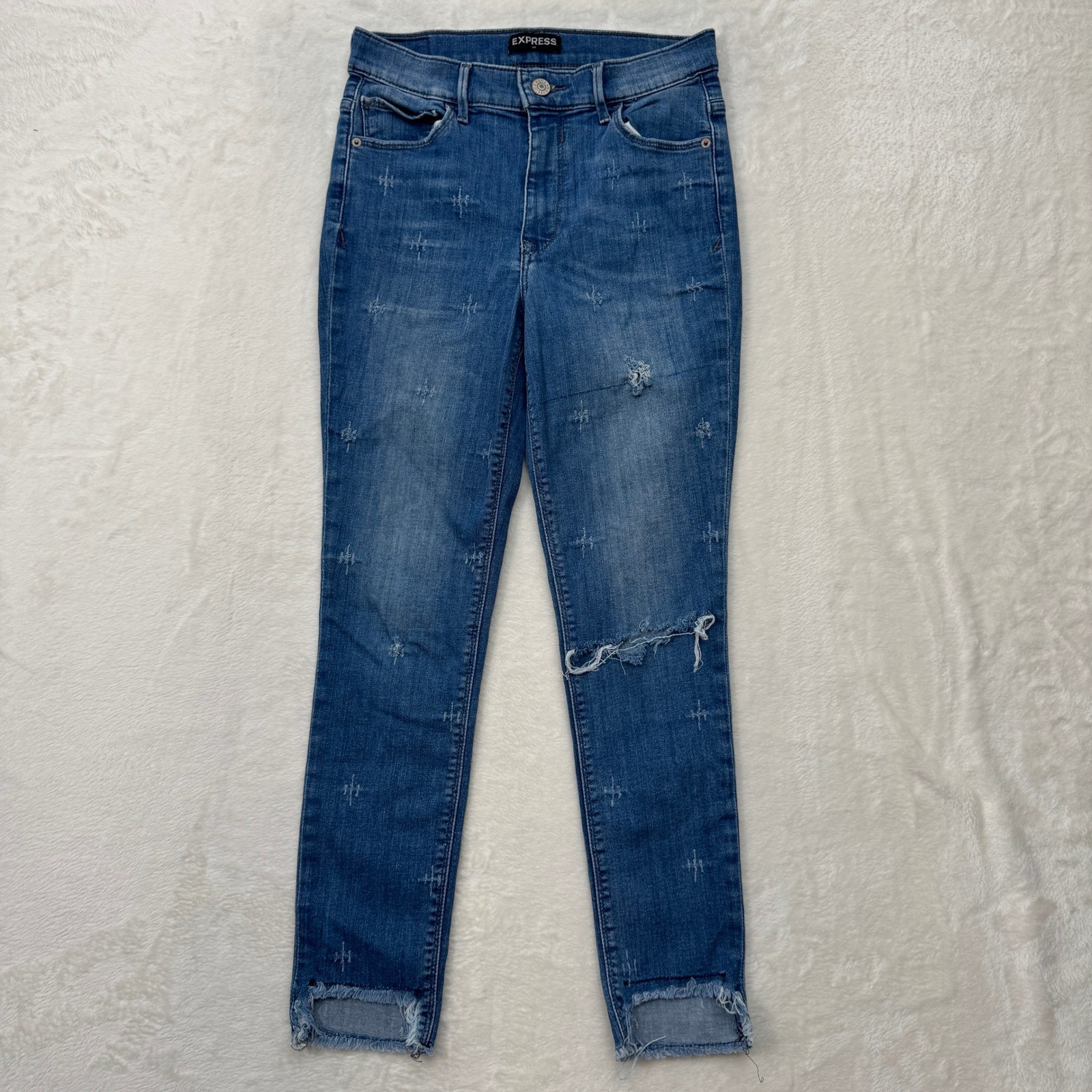 Express Jeans Womens 6 Ankle Legging High Rise Distressed Embroidered Skinny