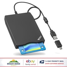 USB Floppy Disk Reader for 3.5 Inch Disks, Portable External Drive Black