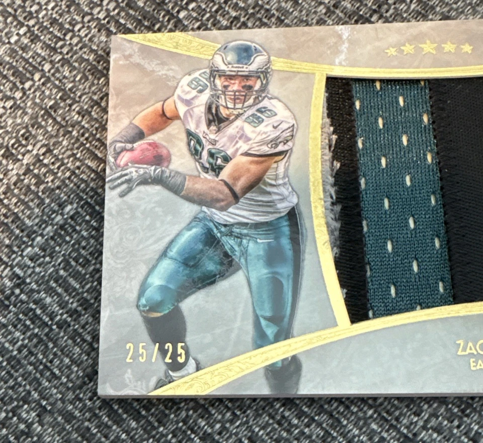 Tarjeta reliquia jumbo novato cinco estrellas Topps Zach Ertz 2013 25/25 1/1 parche de 4 colores Foto 3 de 4