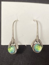 ZINA Beverly Hills Sterling Silver 925 Dichroic Glass Earrings Modernist Signed