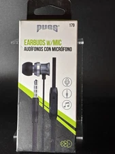 PUGG Earbuds with Inline Hands Free Mic Black 3.5mm audio plug 4' Cable