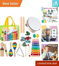 Deluxe Wooden Musical Instruments Set for Toddlers - Xylophone, Maracas  More 