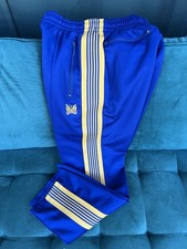 Needles Track Pants, unisex Medium. Rare Blue/Yellow Butterfly Logo Side Stripe