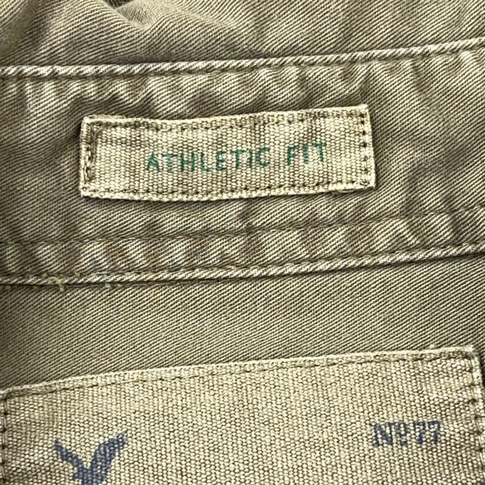 Camisa De Colección Y2K American Eagle Hombres Mediana Denim Abotonada Ejército Militar Safari Foto 3 de 4