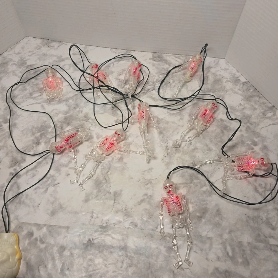 Cadena de luces rojas vintage parpadeante esqueleto aterrador Halloween juego de 10 luces decoración Foto 2 de 4