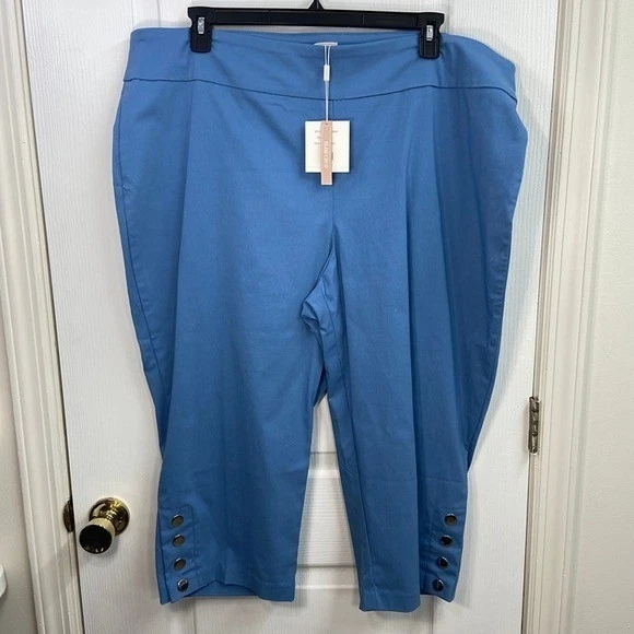 NEW Zac & Rachel Riviera blue pull on stretch slim crop capris pants casual 24W