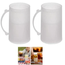 2 Double Wall Freezer Frosty Mugs 14oz Cold Beer Stein Chilled Frozen Drink Cup