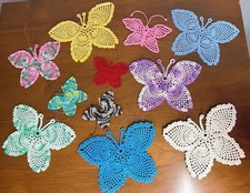 Vtg Crocheted Handmade Butterfly Doilies Patt...