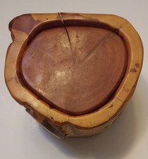 Vtg Stash/Trinket Box Pipe Valet Handmade Natural  Wood Treestump  Swivel Top 5"