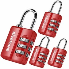 GIVERARE 4 Pack Combination Lock, 3-Digit Padlock Keyless, Small, Red