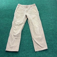 Carhartt Work Pants Men's Tan Canvas Carpenter Utility Workwear 35x32
