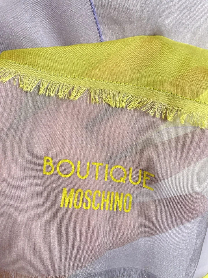 Boutique Moschino шелковый шарф чистый фиолетовый желтый в полоску надежном шаль Италии #A123 - Изображение 2 из 4
