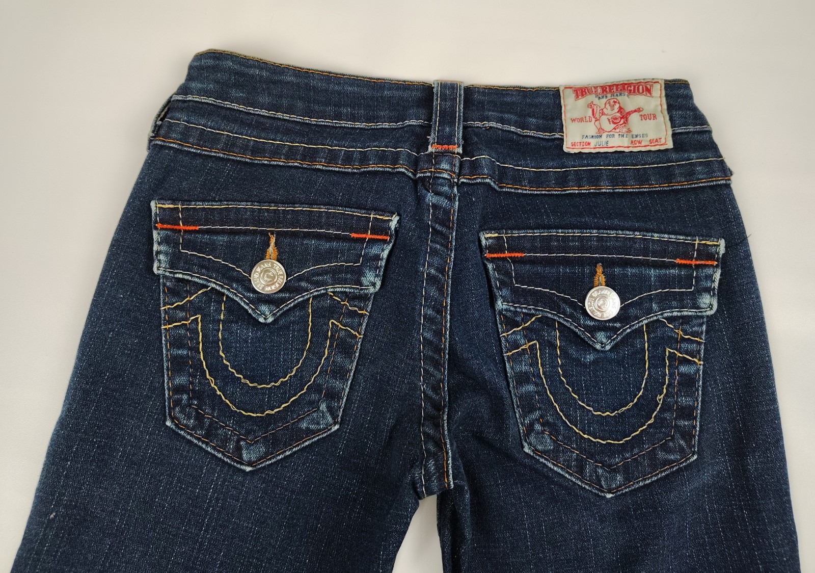 True Religion Jeans Julie Flap Pocket Women’s 25x35 Dark Wash Blue Low Rise USA thumbnail 4