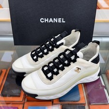 CHANEL CC Logo Mixed Fiber Sneakers White 37 133574588
