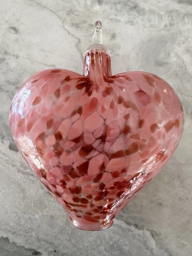 Hand Blown Pink Glass Heart Ornament Hanging Window Decor