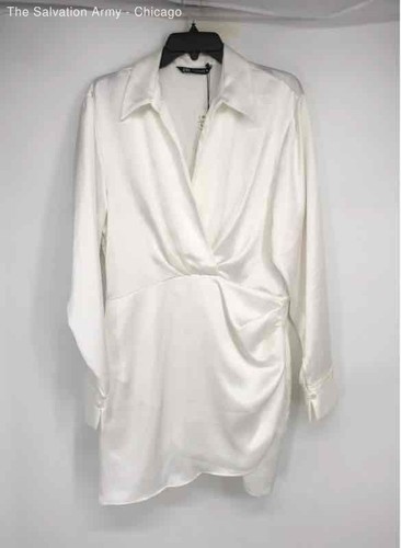 Zara Womens White Collared Long Sleeve Casual Shirt Dress Size Large