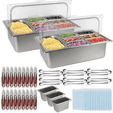 2PCS Pizza Topping Station 10 Pans Stainless Steel Spice Organizer Salad Bar ...