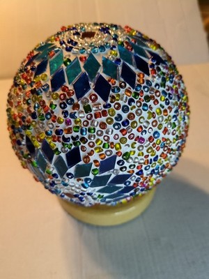 Turkish Table lamp (D:4.7'' x H:5.2''),Mosaic Glass Lamps with Wooden Base, Boh...