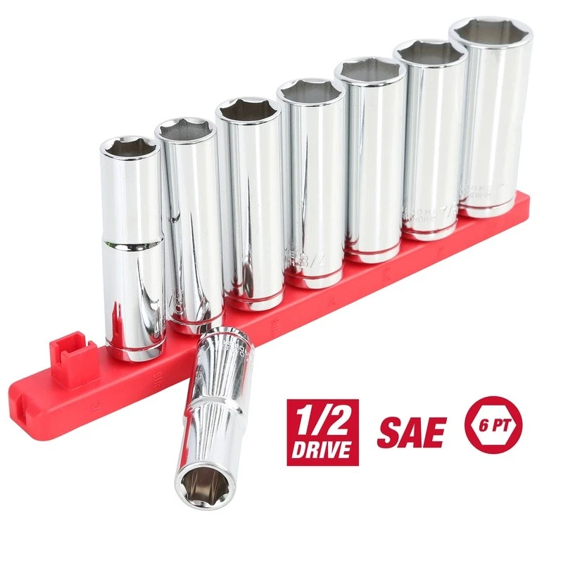 9-Piece SAE Deep Socket Set 1/2 Drive Chrome Vanadium Steel Durable Storage New - Image 2 of 4