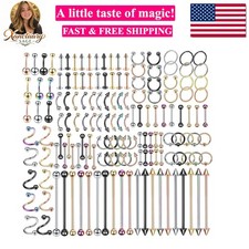 150-151PCS Body Piercing Jewelry Lot 14G 16G 20G Stainless Steel Nose Lip Ton...